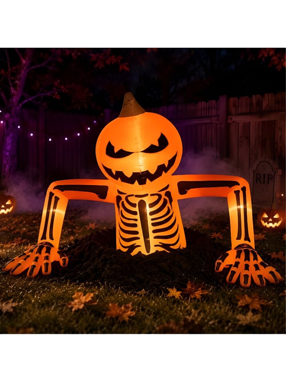 7.7Ft Halloween Inflatables Pumpkin Skeleton Decorations with LED Lights